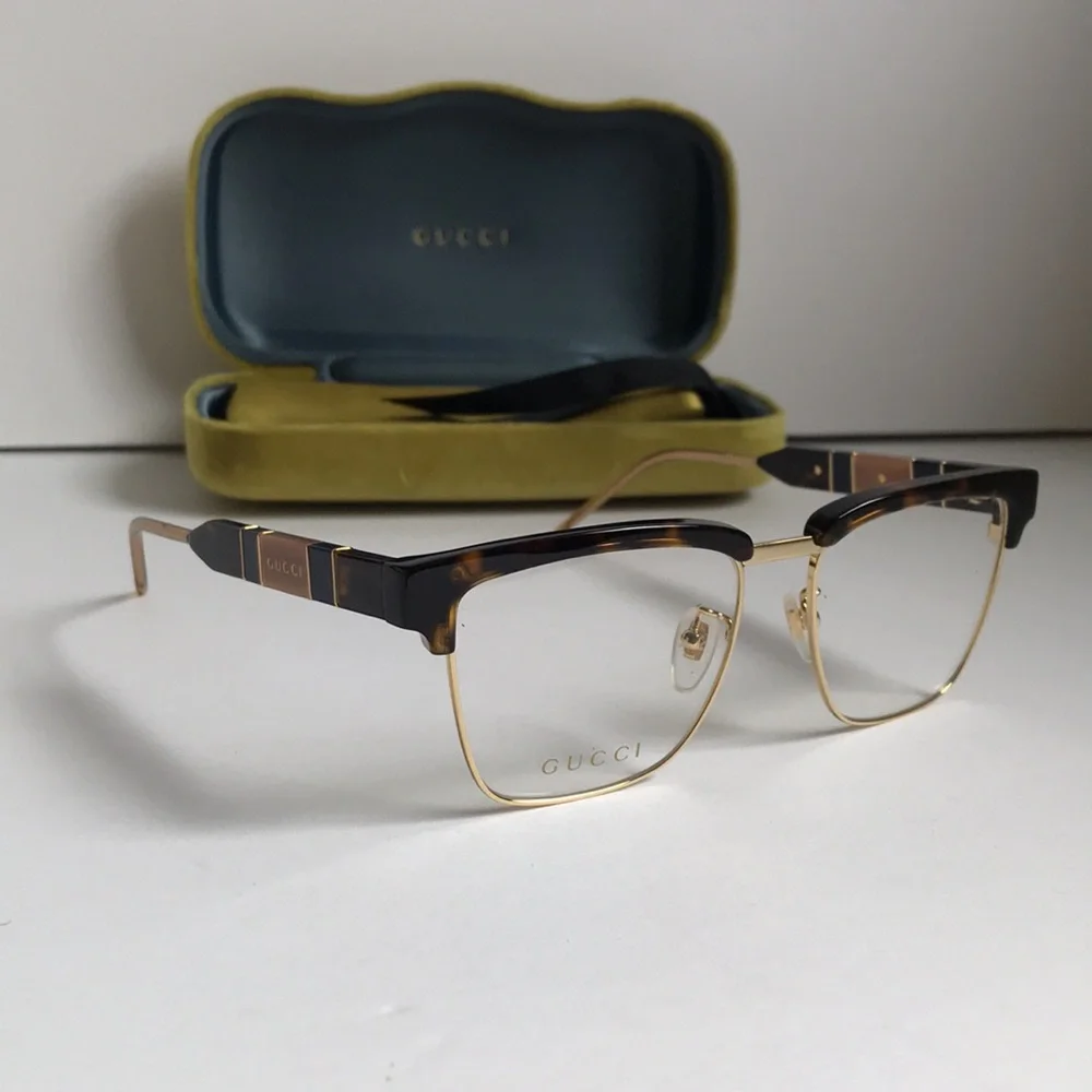New Authentic Gucci GG0605O Men’s Tortoiseshell and Gold Optical Glasses